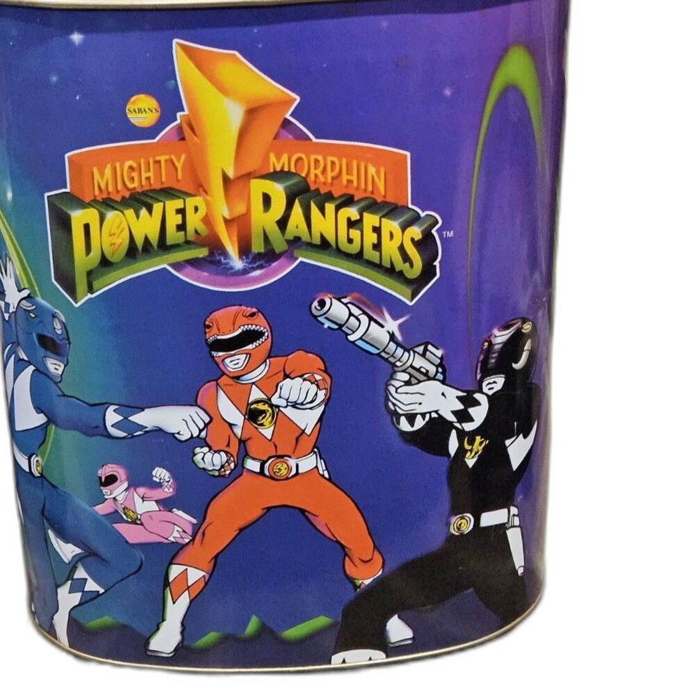 1994 Rare Vintage Metal Mighty Morphin Power Rangers Trash Can Bucket Used 13" - Picture 7 of 9